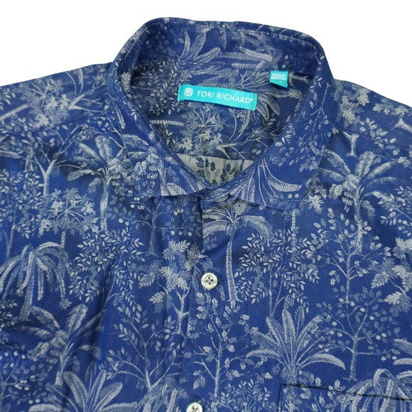 Tori Richard Other - Tori Richard Hawaiian Shirt Mens Medium Blue Tropical Palm Short Sleeve Cotton